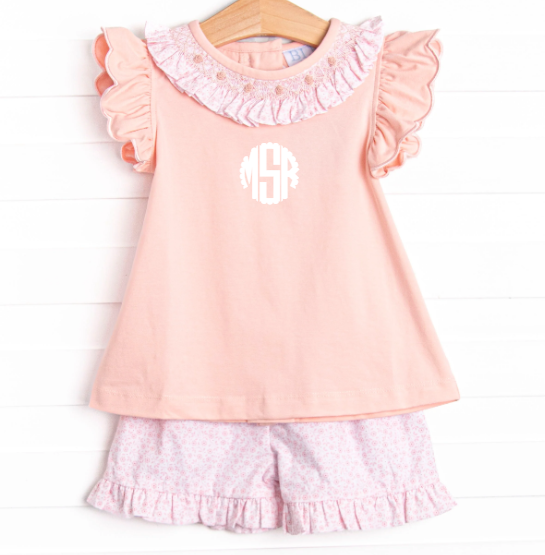 Bleu: Merritt Smocked Short Set, Pink