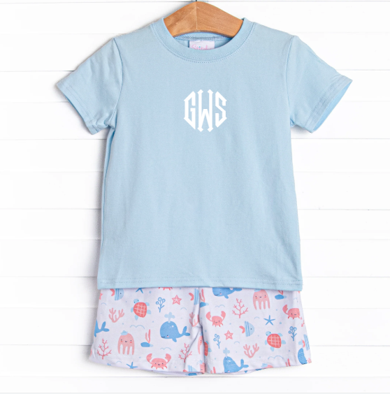 Whale-y Good Friends Short Set, Blue
