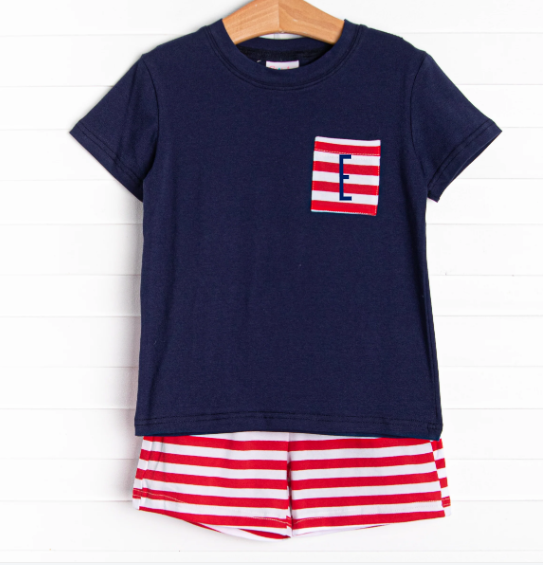 Bold Stripes Short Set, Navy