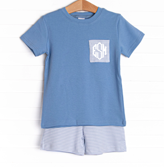 Coleman Pima Short Set, Light Blue Stripe