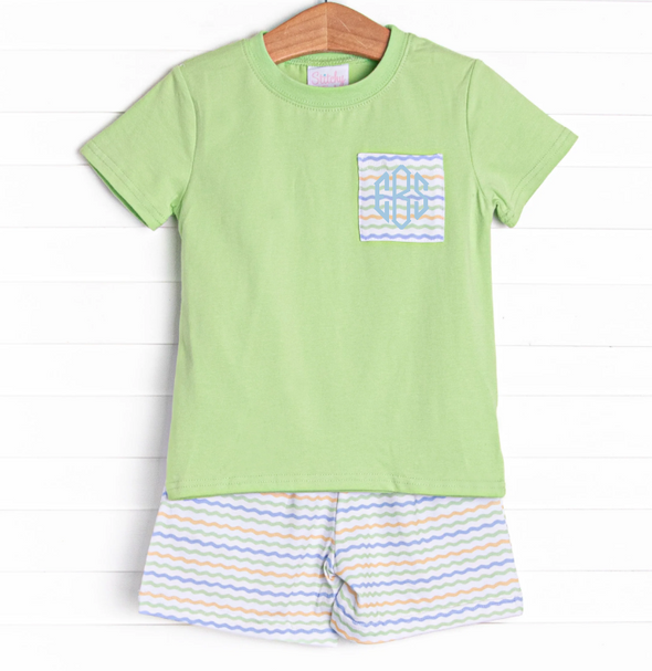 Ric Rac Rays Short Set, Green