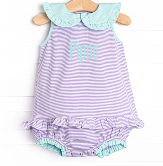 Pippa Ruffle Skirted Bubble, Lavender Stripe