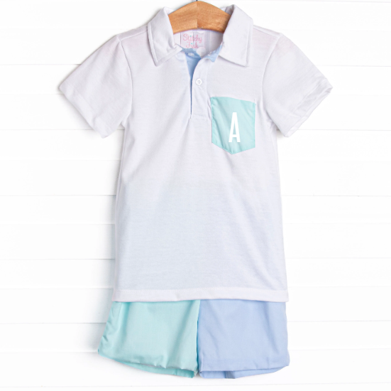 Classic Color Block Short Set, Blue