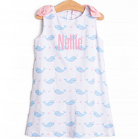Nellie Narwhal Bow Dress, Blue