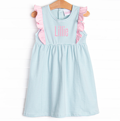 Lillie Flutter Pima Dress, Mint Stripe