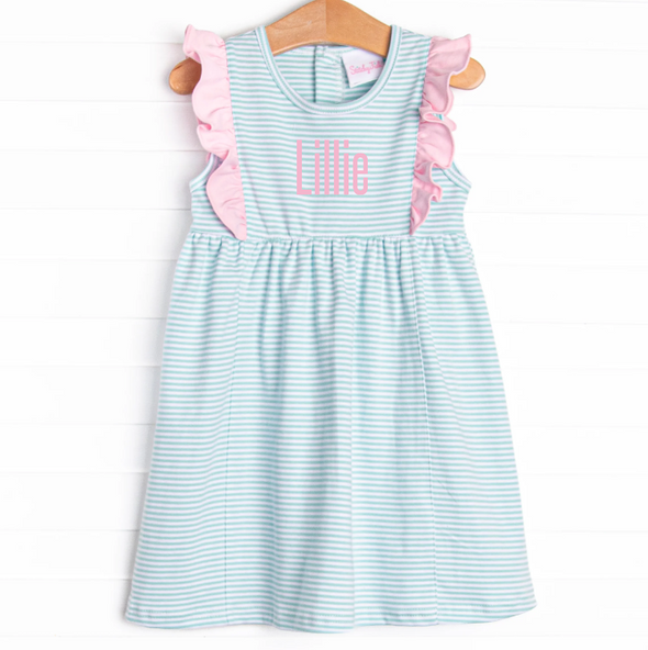 Lillie Flutter Pima Dress, Mint Stripe