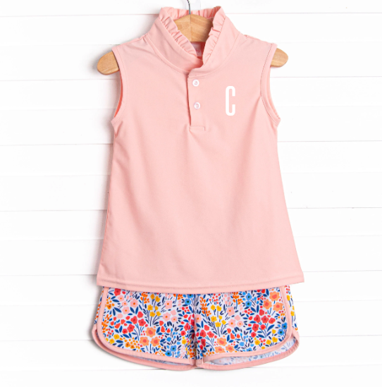 Teagan Tennis Short Set, Pink Floral