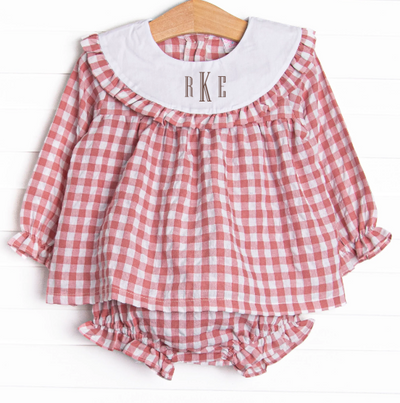 Hillside Orchard Bib Diaper Set, Red Check