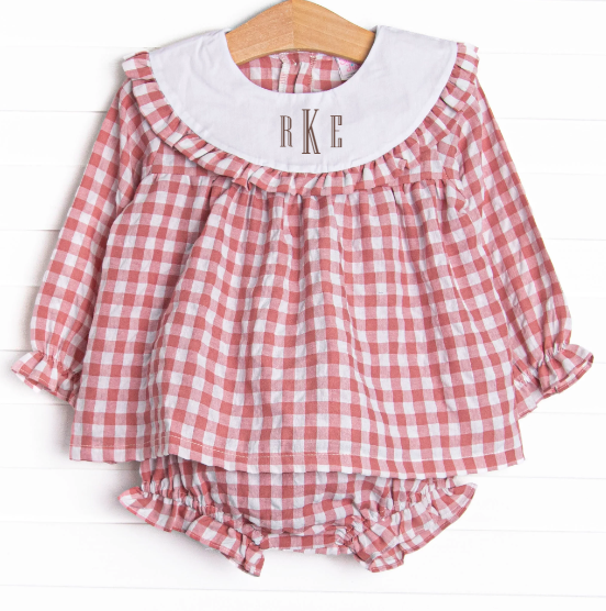 Hillside Orchard Bib Diaper Set, Red Check