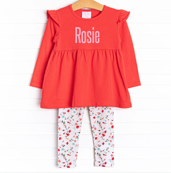 Rosie Posie Legging Set, Red