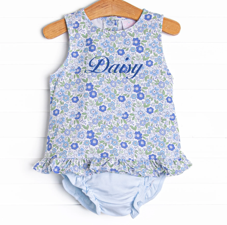 Little Miss Daisy Diaper Set, Blue Floral – Stitchy Fish