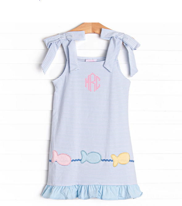 Swimming Along Applique Dress, Blue