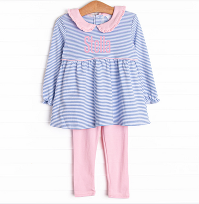 Stella Pima Legging Set, Blue Stripe
