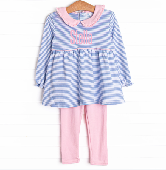 Stella Pima Legging Set, Blue Stripe