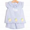 Sorrento Stripes Applique Ruffle Short Set, Blue Seersucker