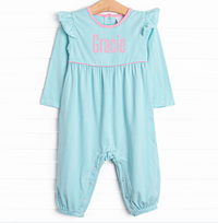 Gracie Romper, Pink and Mint Stripe