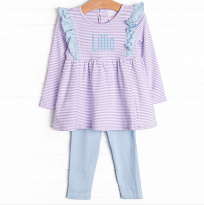 Lillie Flutter Pima Legging Set, Purple Stripe
