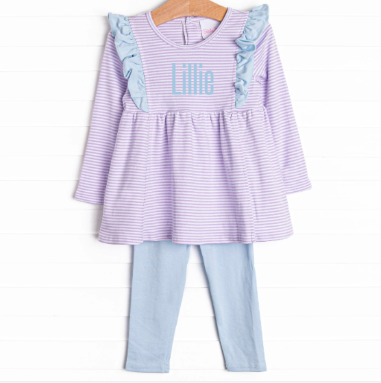 Lillie Flutter Pima Legging Set, Purple Stripe