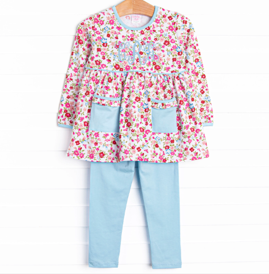 Colorful Carnations Legging Set, Blue