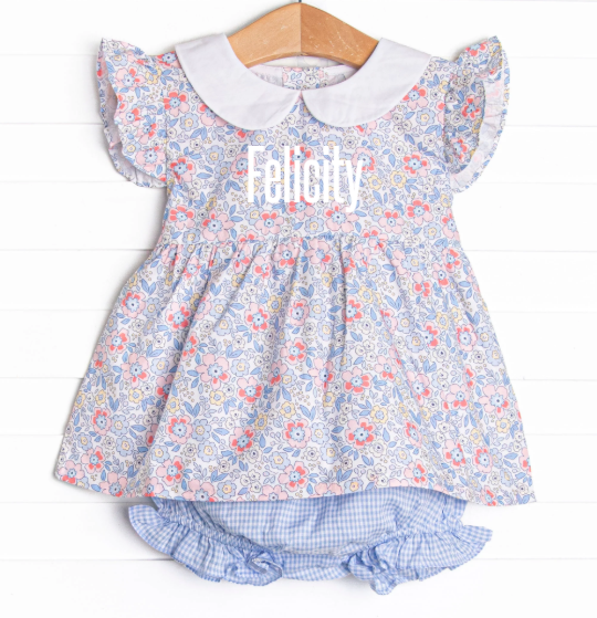 Felicity Florals Flutter Sleeve Diaper Set, Blue