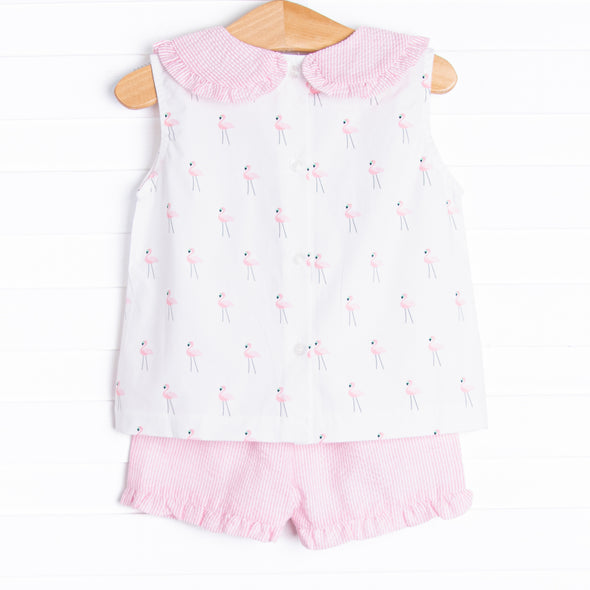 Frills and Flamingos Short Set, Pink