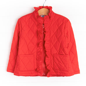Quilted Ruffle Coat, Red