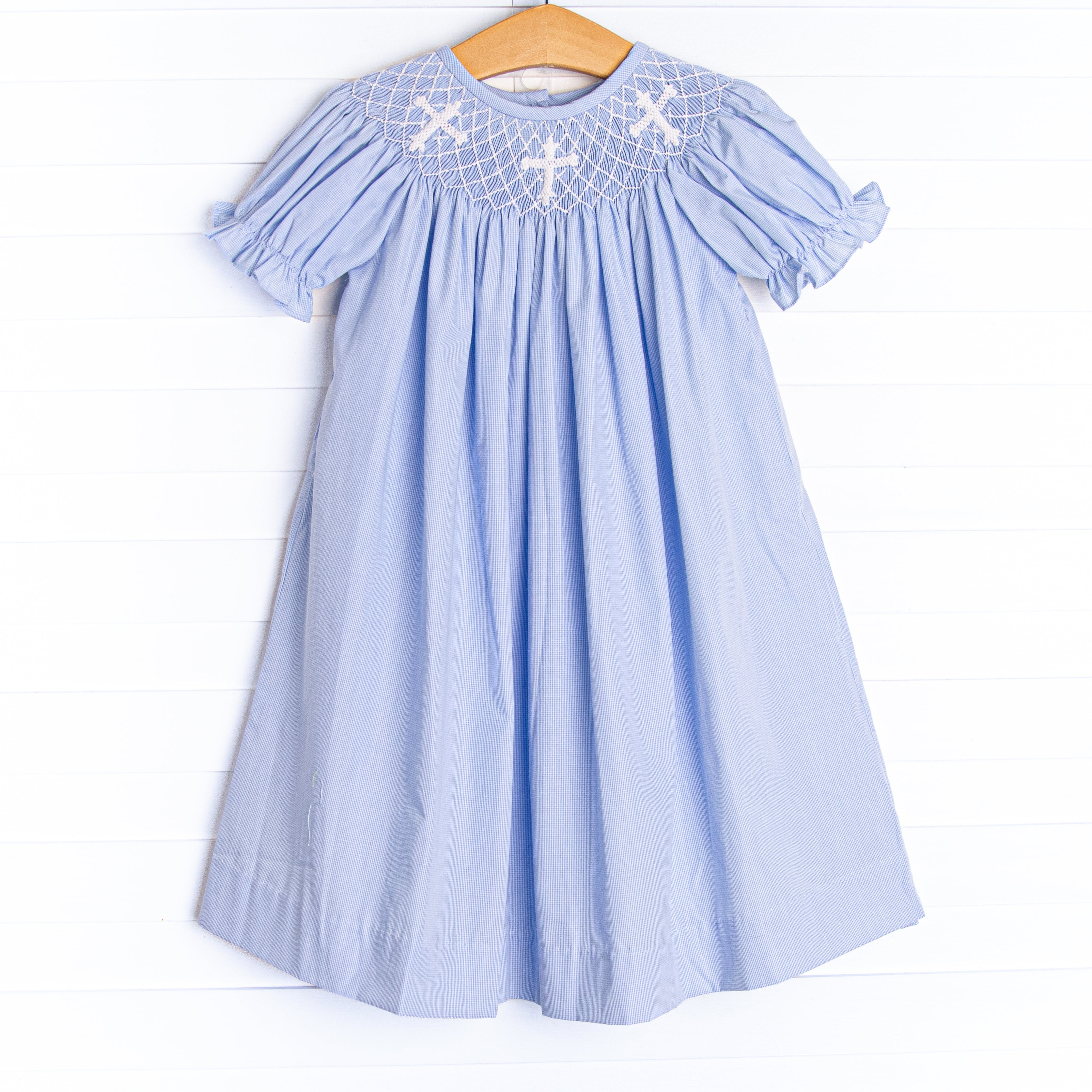 Easter Wishes Smocked Bishop Dress, Blue Stitchy Fish Easter Wishes Smocked Bishop Dress, Blue Stitchy Fish