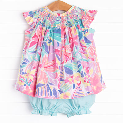 Blossom Buddies Smocked Bloomer Set, Purple
