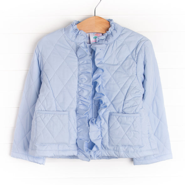 Quilted Ruffle Coat, Blue