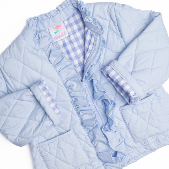 Quilted Ruffle Coat, Blue