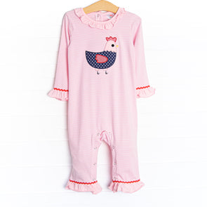 Cooped Up Applique Ruffle Romper, Pink