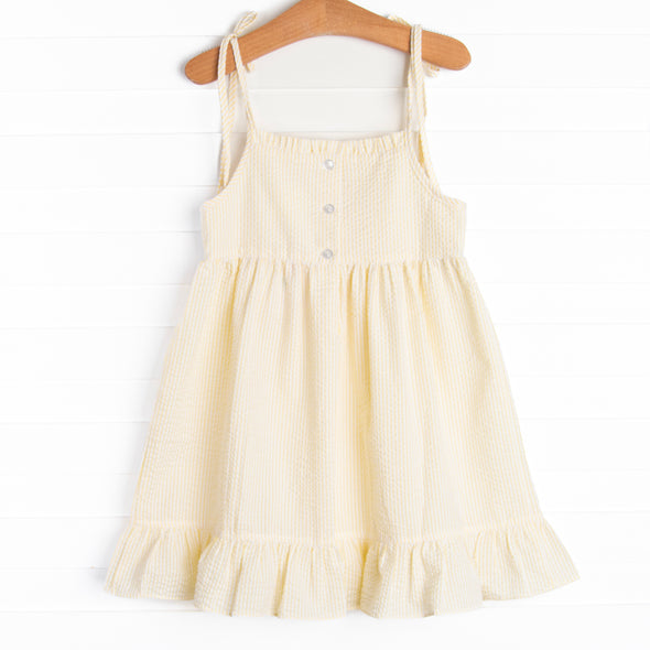 Whale's Tail Smocked Dress, Yellow Seersucker