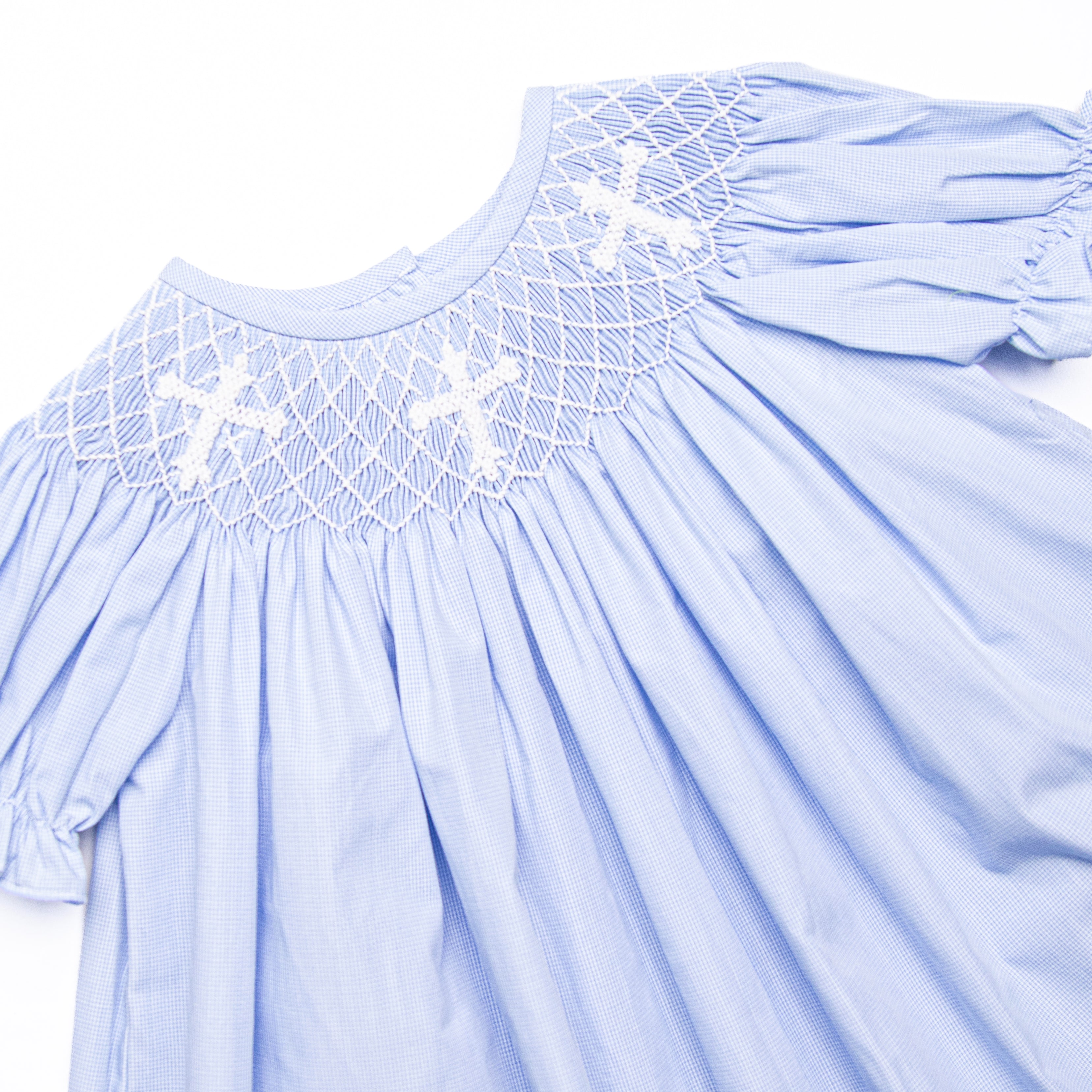 Easter Wishes Smocked Bishop Dress Blue Stitchy Fish