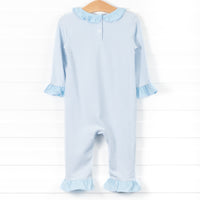 Dabbling Ducky Applique Ruffle Romper, Blue Stripe