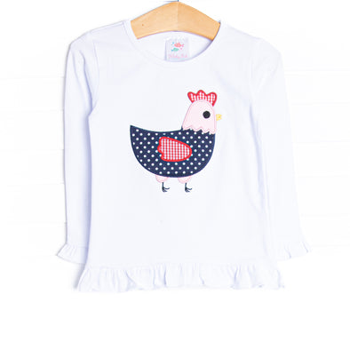 Cooped Up Applique Ruffle Top, White