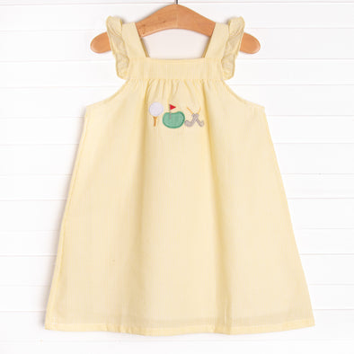 Fairway Fun Applique Dress, Yellow