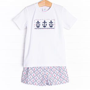 Freedom in the Wind Smocked Short Set, Blue