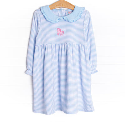 Party Pony Applique Dress, Blue