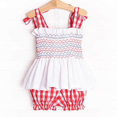 Patriotic Picnic Smocked Bloomer Set, Red