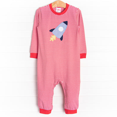 Rocketeer Ranger Applique Romper, Red Stripe
