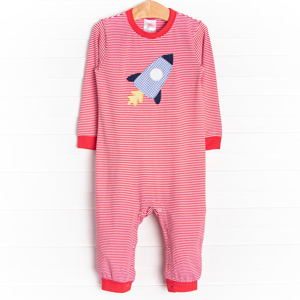 Rocketeer Ranger Applique Romper, Red Stripe