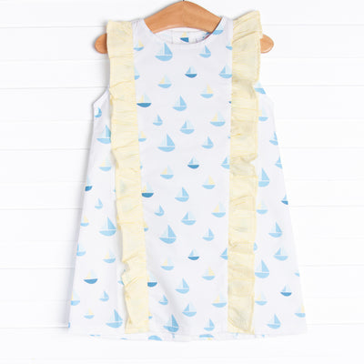 Sea Time Sails Ruffle Dress, Blue
