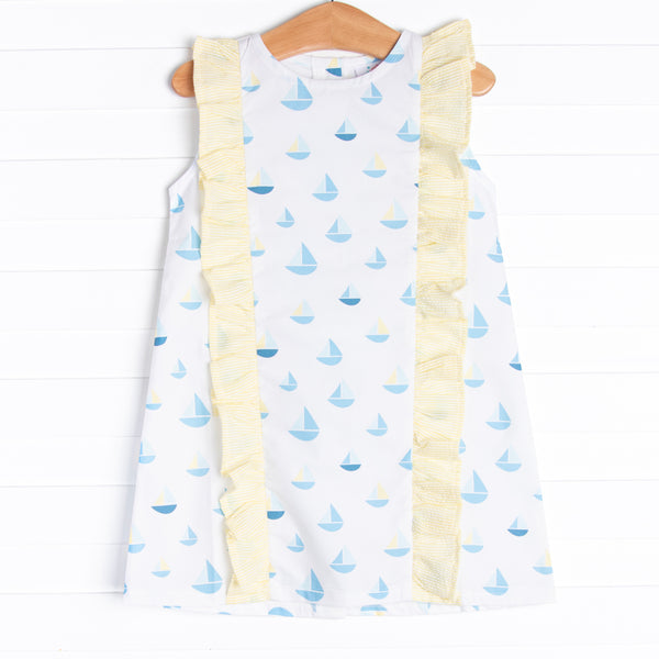 Sea Time Sails Ruffle Dress, Blue