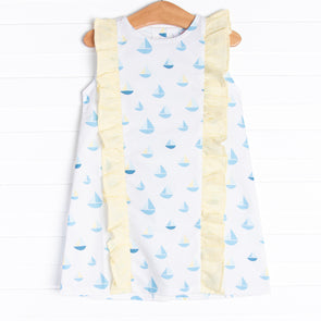 Sea Time Sails Ruffle Dress, Blue