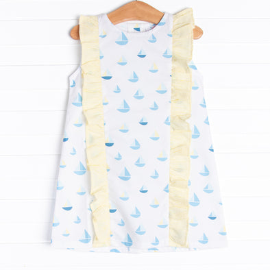 Sea Time Sails Ruffle Dress, Blue