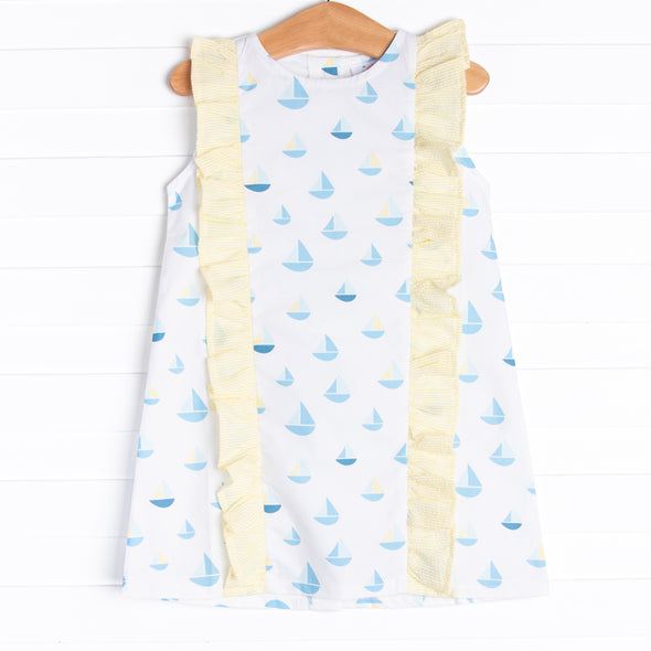 Sea Time Sails Ruffle Dress, Blue