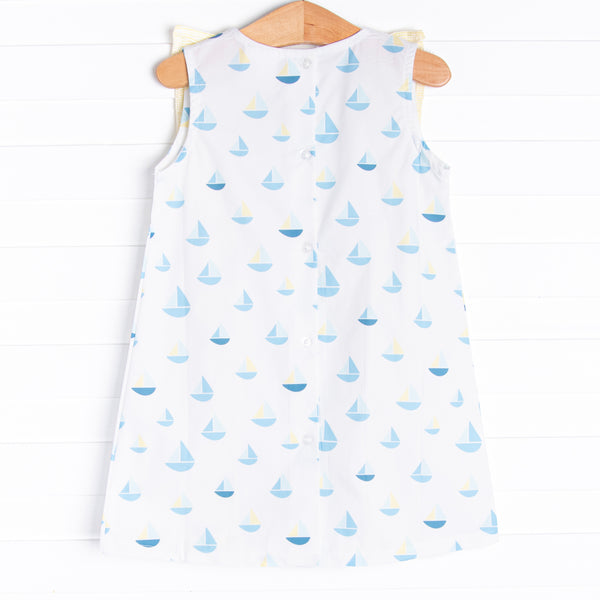 Sea Time Sails Ruffle Dress, Blue