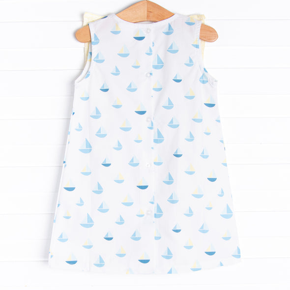 Sea Time Sails Ruffle Dress, Blue
