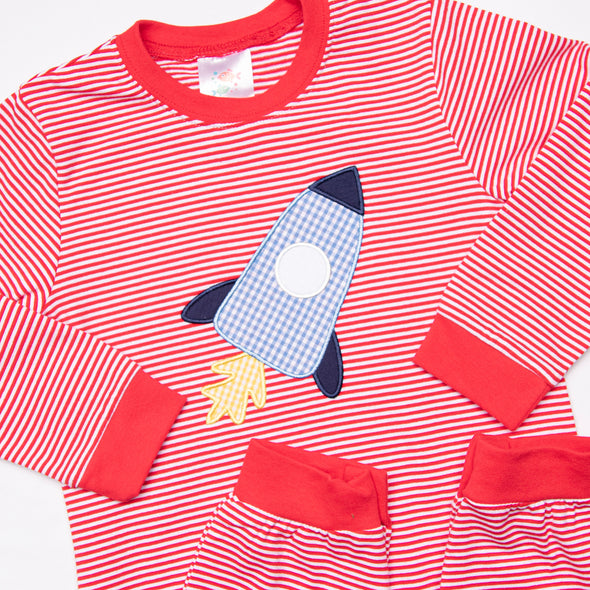 Rocketeer Ranger Applique Romper, Red Stripe