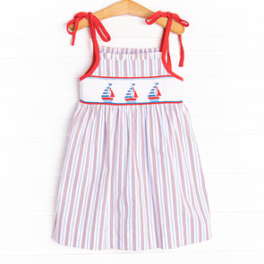 Summer and Sails Smocked Dress, Red